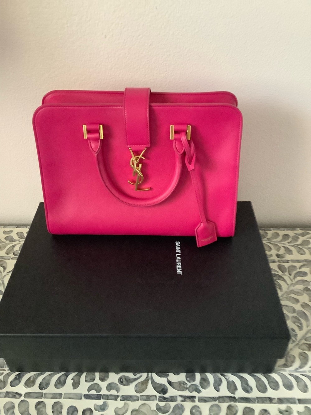 Saint Laurent Pink Leather Sac de Jour-Inspired Satchel with Gold Hardware